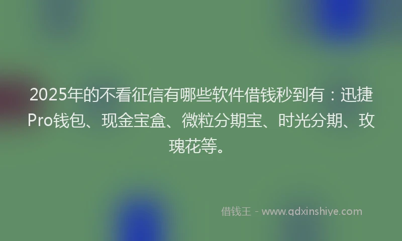 2025年的不看征信有哪些软件借钱秒到有:迅捷Pro钱包、现金宝盒、微粒分期宝、时光分期、玫瑰花等。