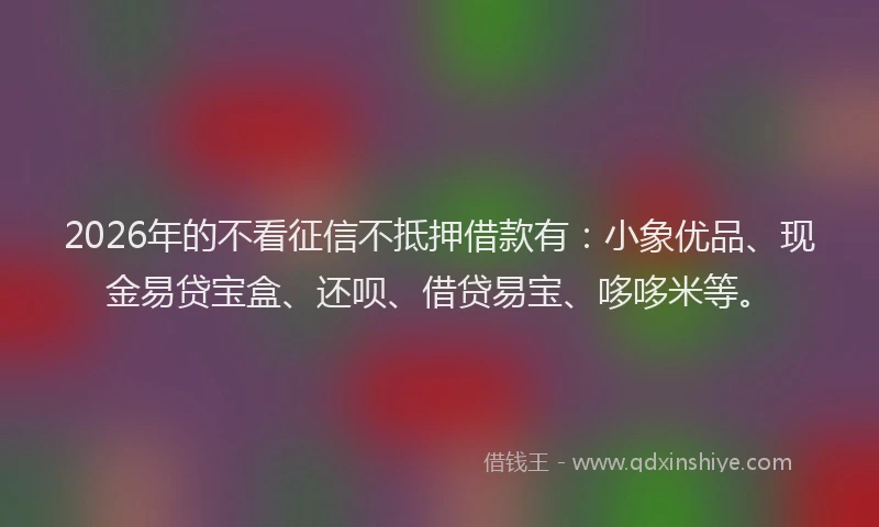 2026年的不看征信不抵押借款有：小象优品、现金易贷宝盒、还呗、借贷易宝、哆哆米等。