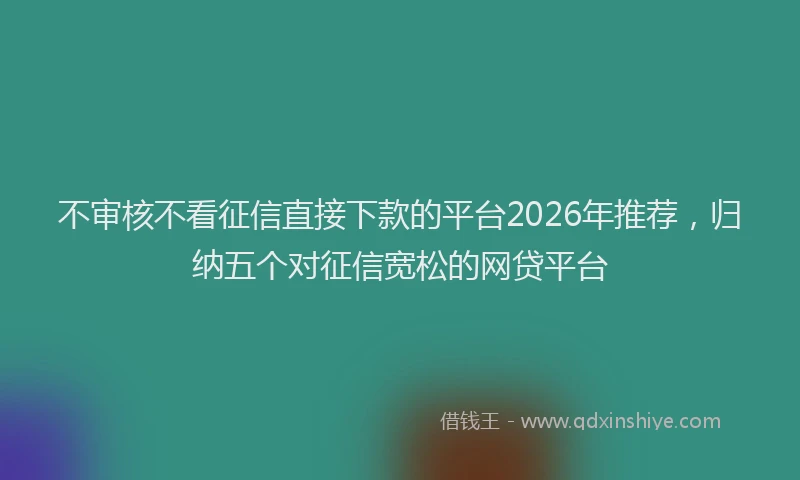 不审核不看征信直接下款的平台2026年推荐，归纳五个对征信宽松的网贷平台