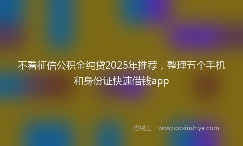 不看征信公积金纯贷2025年推荐，整理五个手机和身份证快速借钱app