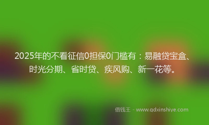 2025年的不看征信0担保0门槛有：易融贷宝盒、时光分期、省时贷、疾风购、新一花等。