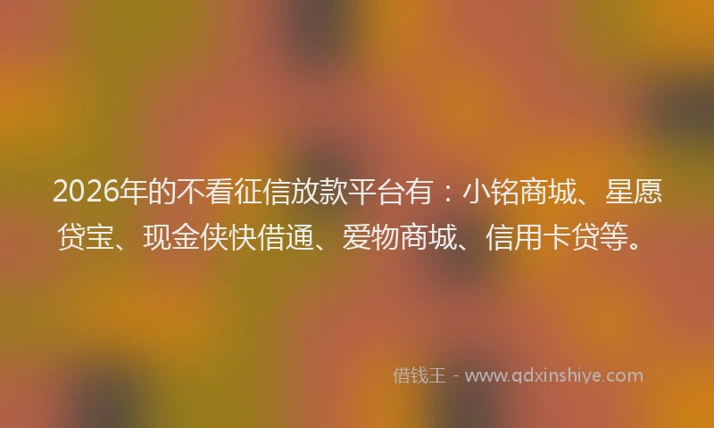 2026年的不看征信放款平台有：小铭商城、星愿贷宝、现金侠快借通、爱物商城、信用卡贷等。