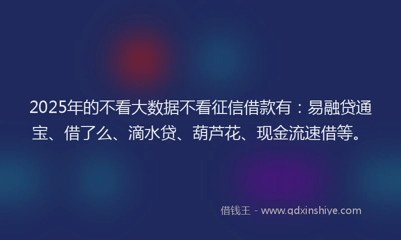 2025年的不看大数据不看征信借款有：易融贷通宝、借了么、滴水贷、葫芦花、现金流速借等。