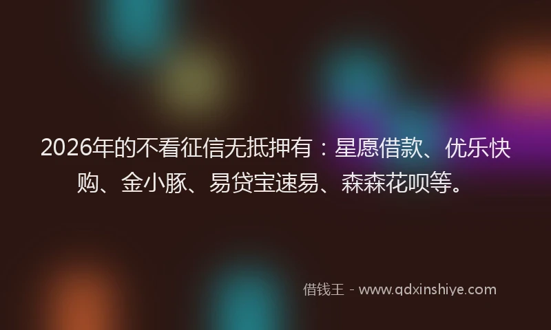 2026年的不看征信无抵押有：星愿借款、优乐快购、金小豚、易贷宝速易、森森花呗等。