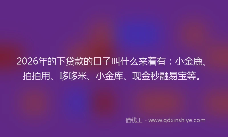 2026年的下贷款的口子叫什么来着有：小金鹿、拍拍用、哆哆米、小金库、现金秒融易宝等。