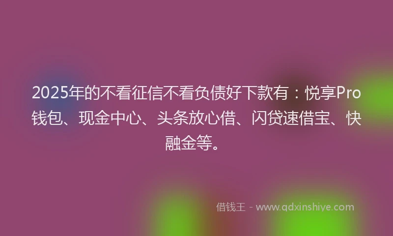 2025年的不看征信不看负债好下款有：悦享Pro钱包、现金中心、头条放心借、闪贷速借宝、快融金等。