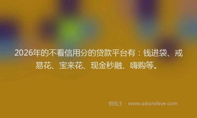 2026年的不看信用分的贷款平台有：钱进袋、戒易花、宝来花、现金秒融、嗨购等。