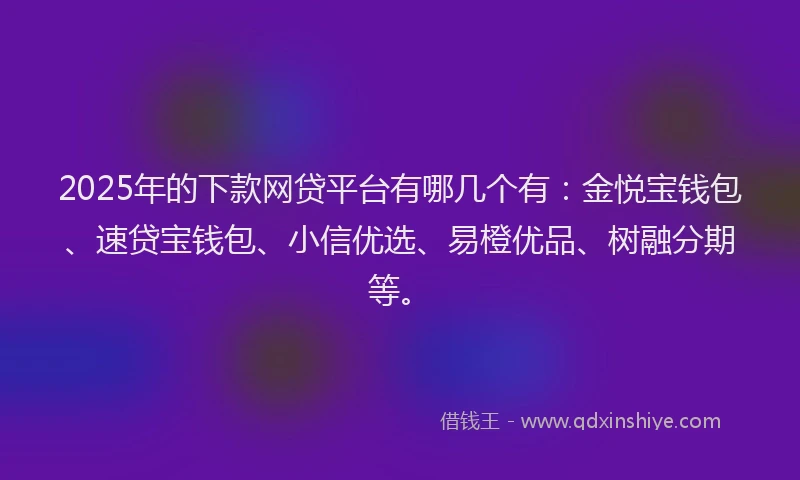2025年的下款网贷平台有哪几个有：金悦宝钱包、速贷宝钱包、小信优选、易橙优品、树融分期等。