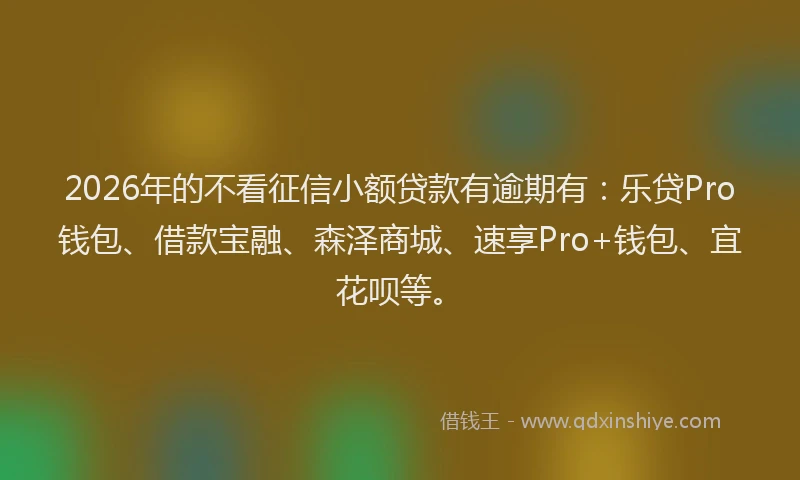 2026年的不看征信小额贷款有逾期有:乐贷Pro钱包、借款宝融、森泽商城、速享Pro+钱包、宜花呗等。