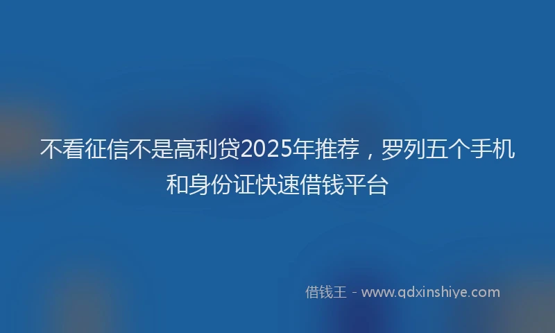不看征信不是高利贷2025年推荐，罗列五个手机和身份证快速借钱平台