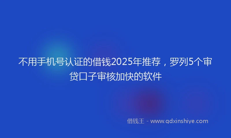 不用手机号认证的借钱2025年推荐，罗列5个审贷口子审核加快的软件