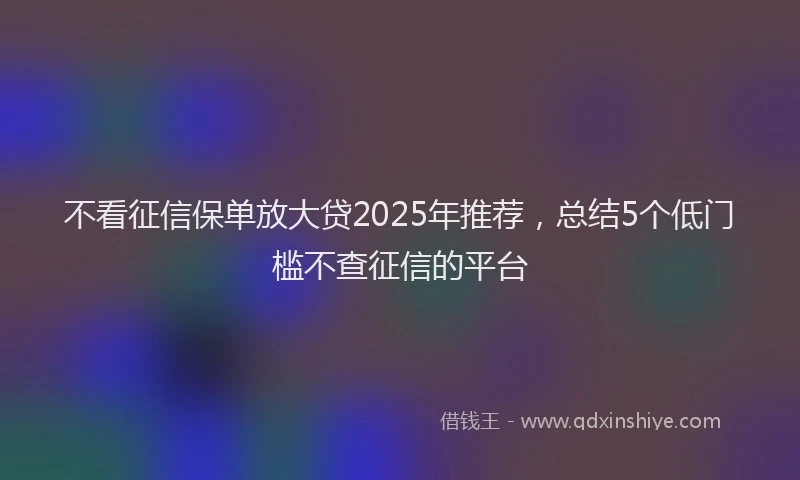 不看征信保单放大贷2025年推荐，总结5个低门槛不查征信的平台