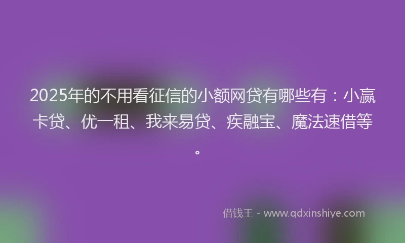 2025年的不用看征信的小额网贷有哪些有：小赢卡贷、优一租、我来易贷、疾融宝、魔法速借等。