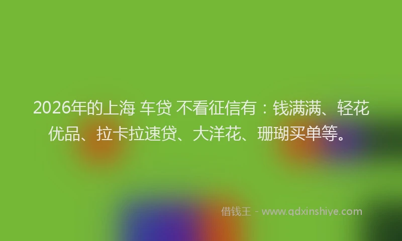 2026年的上海 车贷 不看征信有：钱满满、轻花优品、拉卡拉速贷、大洋花、珊瑚买单等。
