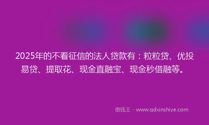 2025年的不看征信的法人贷款有：粒粒贷、优投易贷、提取花、现金直融宝、现金秒借融等。