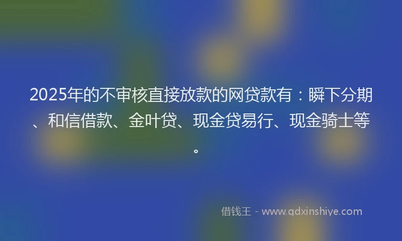 2025年的不审核直接放款的网贷款有：瞬下分期、和信借款、金叶贷、现金贷易行、现金骑士等。
