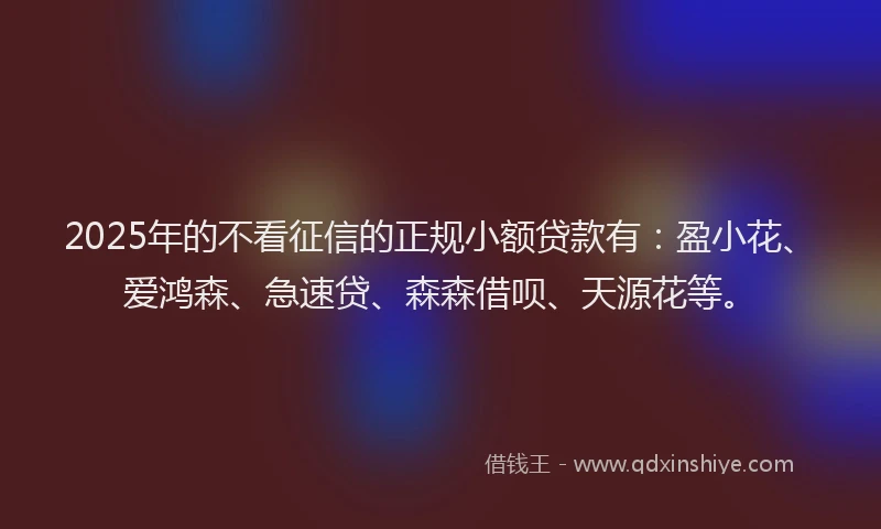 2025年的不看征信的正规小额贷款有:盈小花、爱鸿森、急速贷、森森借呗、天源花等。