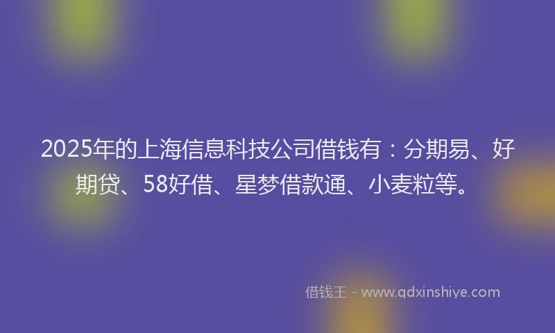 2025年的上海信息科技公司借钱有:分期易、好期贷、58好借、星梦借款通、小麦粒等。