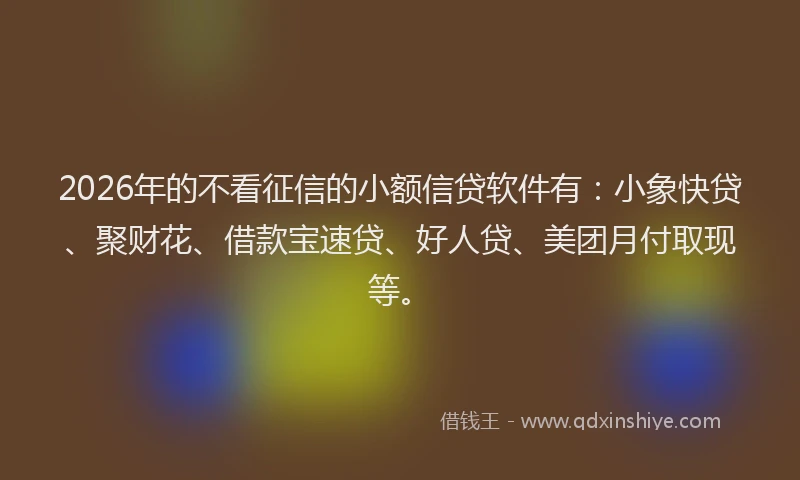 2026年的不看征信的小额信贷软件有：小象快贷、聚财花、借款宝速贷、好人贷、美团月付取现等。