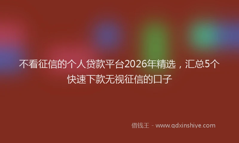 不看征信的个人贷款平台2026年精选，汇总5个快速下款无视征信的口子
