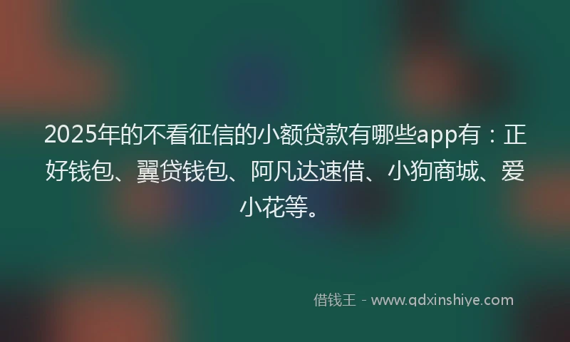 2025年的不看征信的小额贷款有哪些app有：正好钱包、翼贷钱包、阿凡达速借、小狗商城、爱小花等。