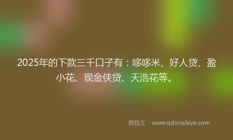 2025年的下款三千口子有：哆哆米、好人贷、盈小花、现金侠贷、天浩花等。
