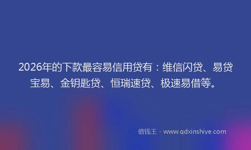 2026年的下款最容易信用贷有：维信闪贷、易贷宝易、金钥匙贷、恒瑞速贷、极速易借等。