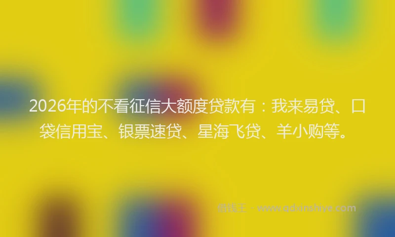 2026年的不看征信大额度贷款有：我来易贷、口袋信用宝、银票速贷、星海飞贷、羊小购等。