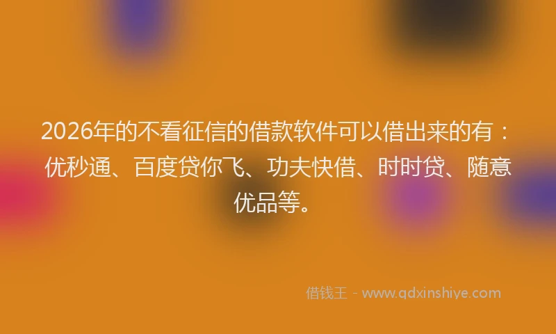 2026年的不看征信的借款软件可以借出来的有：优秒通、百度贷你飞、功夫快借、时时贷、随意优品等。