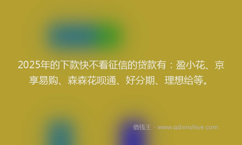 2025年的下款快不看征信的贷款有：盈小花、京享易购、森森花呗通、好分期、理想给等。