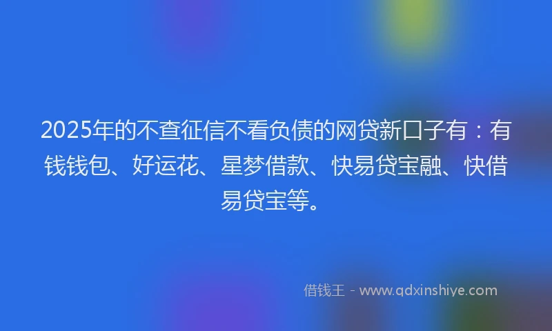 2025年的不查征信不看负债的网贷新口子有:有钱钱包、好运花、星梦借款、快易贷宝融、快借易贷宝等。