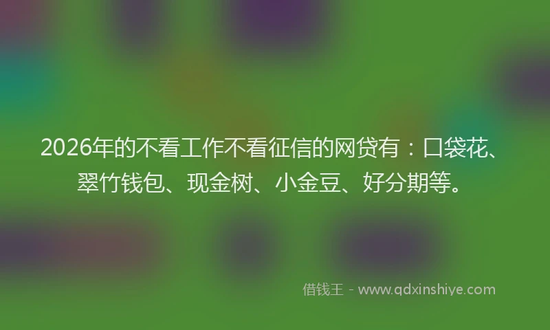 2026年的不看工作不看征信的网贷有：口袋花、翠竹钱包、现金树、小金豆、好分期等。