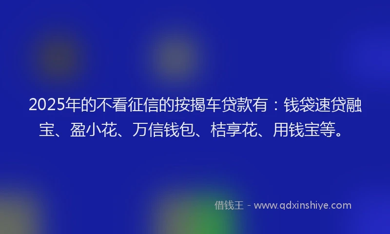 2025年的不看征信的按揭车贷款有：钱袋速贷融宝、盈小花、万信钱包、桔享花、用钱宝等。