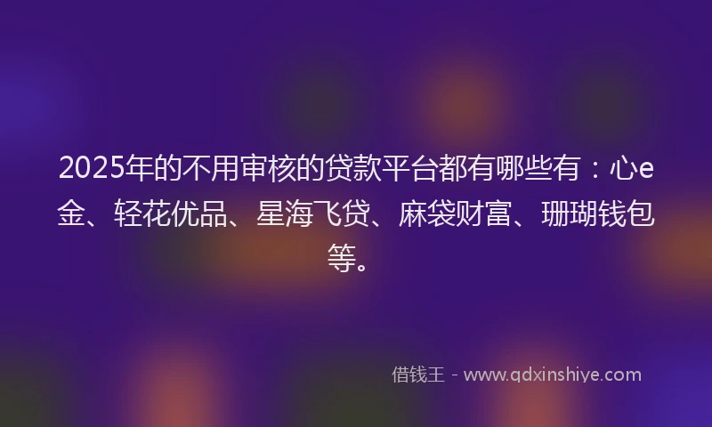 2025年的不用审核的贷款平台都有哪些有:心e金、轻花优品、星海飞贷、麻袋财富、珊瑚钱包等。