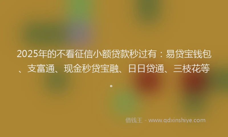 2025年的不看征信小额贷款秒过有：易贷宝钱包、支富通、现金秒贷宝融、日日贷通、三枝花等。