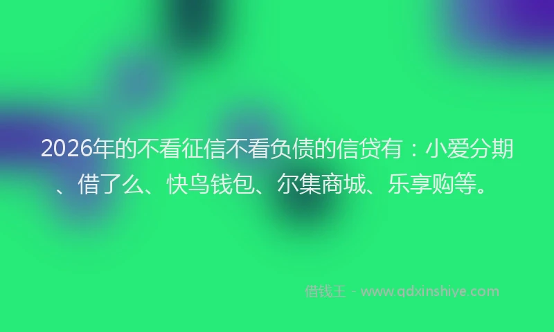 2026年的不看征信不看负债的信贷有：小爱分期、借了么、快鸟钱包、尔集商城、乐享购等。