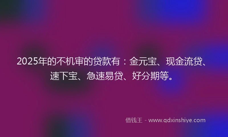 2025年的不机审的贷款有：金元宝、现金流贷、速下宝、急速易贷、好分期等。
