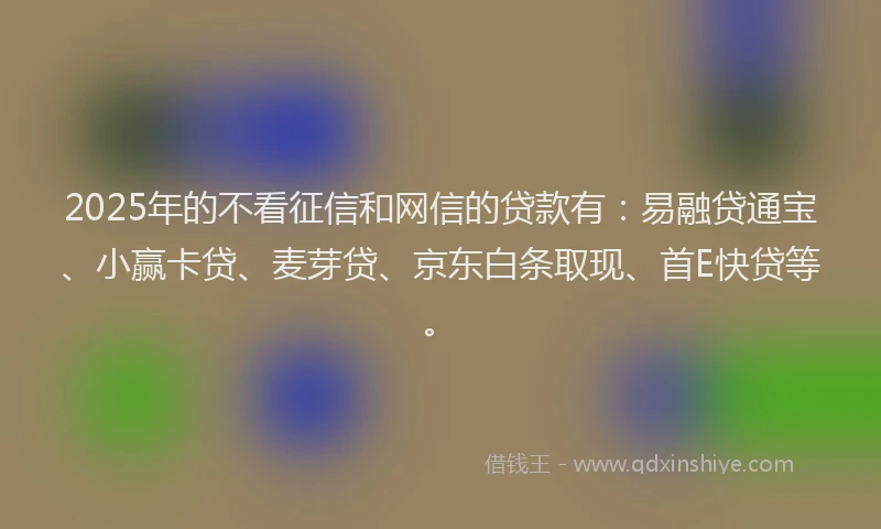 2025年的不看征信和网信的贷款有：易融贷通宝、小赢卡贷、麦芽贷、京东白条取现、首E快贷等。
