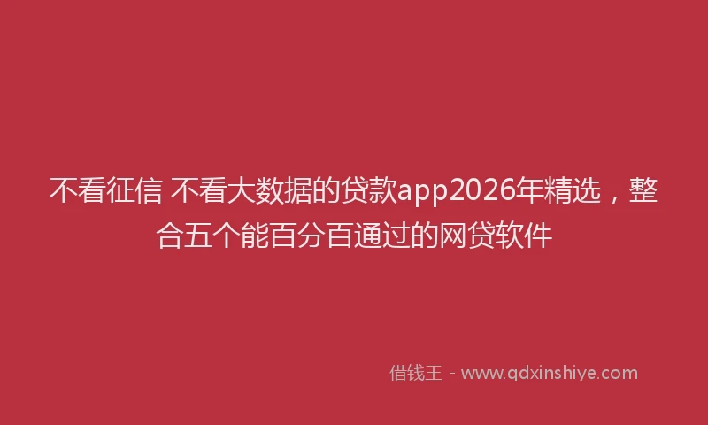 不看征信 不看大数据的贷款app2026年精选，整合五个能百分百通过的网贷软件