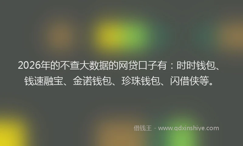 2026年的不查大数据的网贷口子有：时时钱包、钱速融宝、金诺钱包、珍珠钱包、闪借侠等。