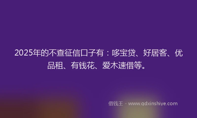 2025年的不查征信口子有：哆宝贷、好居客、优品租、有钱花、爱木速借等。
