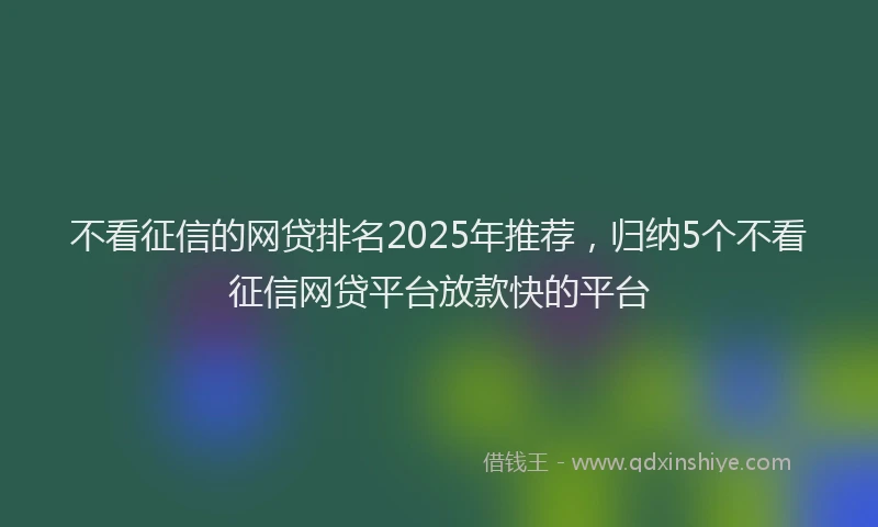 不看征信的网贷排名2025年推荐，归纳5个不看征信网贷平台放款快的平台
