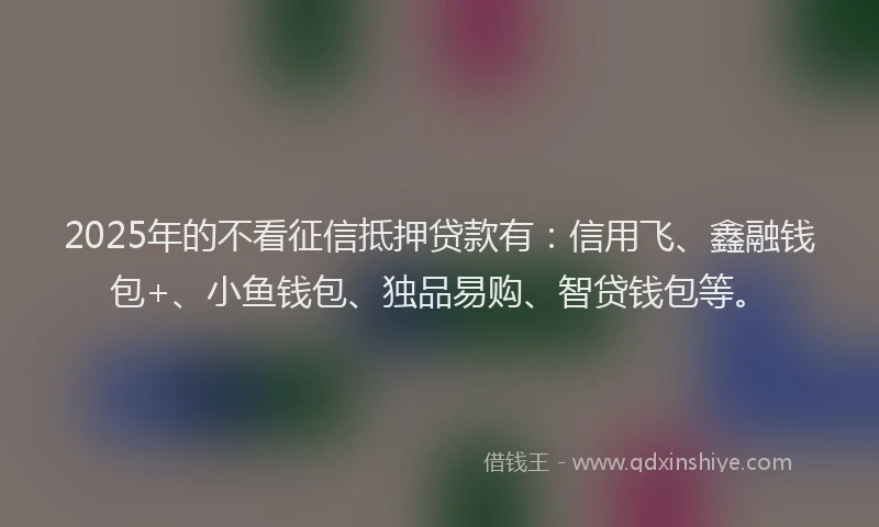 2025年的不看征信抵押贷款有：信用飞、鑫融钱包+、小鱼钱包、独品易购、智贷钱包等。