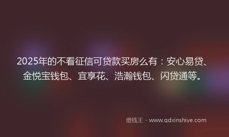 2025年的不看征信可贷款买房么有：安心易贷、金悦宝钱包、宜享花、浩瀚钱包、闪贷通等。