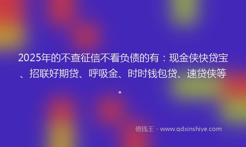 2025年的不查征信不看负债的有：现金侠快贷宝、招联好期贷、呼吸金、时时钱包贷、速贷侠等。