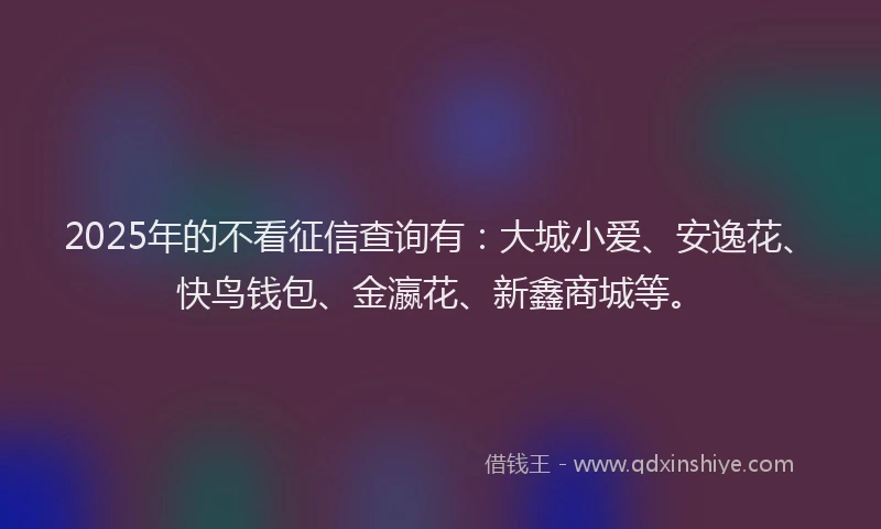 2025年的不看征信查询有:大城小爱、安逸花、快鸟钱包、金瀛花、新鑫商城等。