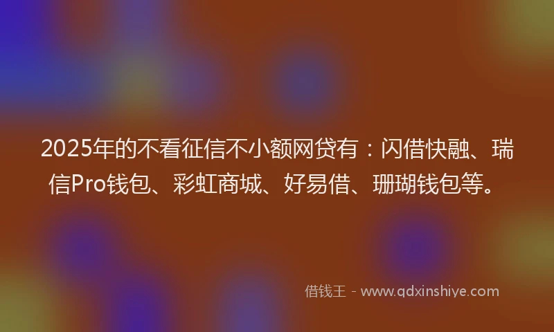 2025年的不看征信不小额网贷有：闪借快融、瑞信Pro钱包、彩虹商城、好易借、珊瑚钱包等。