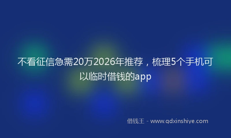 不看征信急需20万2026年推荐，梳理5个手机可以临时借钱的app