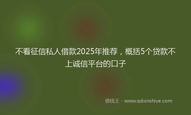 不看征信私人借款2025年推荐，概括5个贷款不上诚信平台的口子