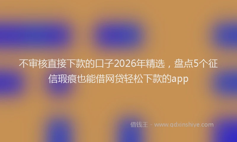 不审核直接下款的口子2026年精选，盘点5个征信瑕疵也能借网贷轻松下款的app